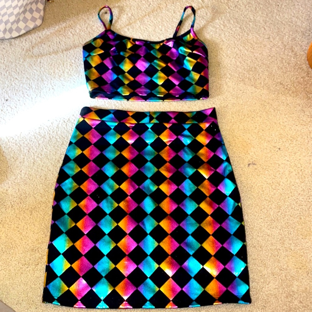 NWT forever 21 checker skirt set